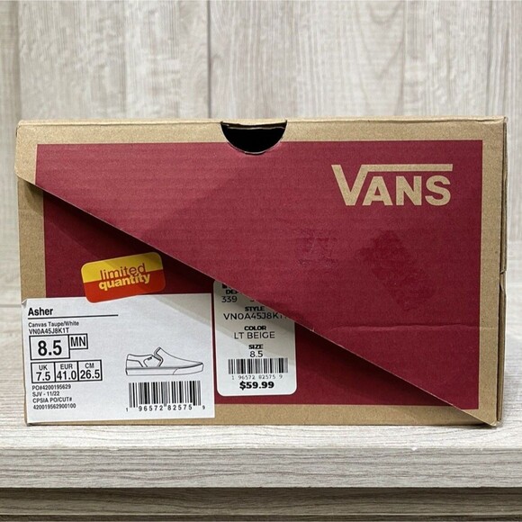 Vans Asher Men\'s Size 8.5 Slip On Shoes Canvas Taupe White Sneakers VN0A45J8K1T main image 6